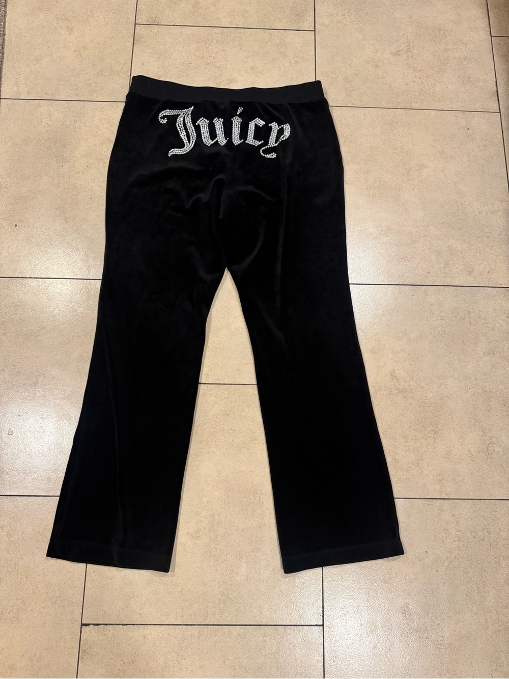 Juicy Couture Black Velour Rhinestone Tracksuit Pants Large Y2K Big Bling